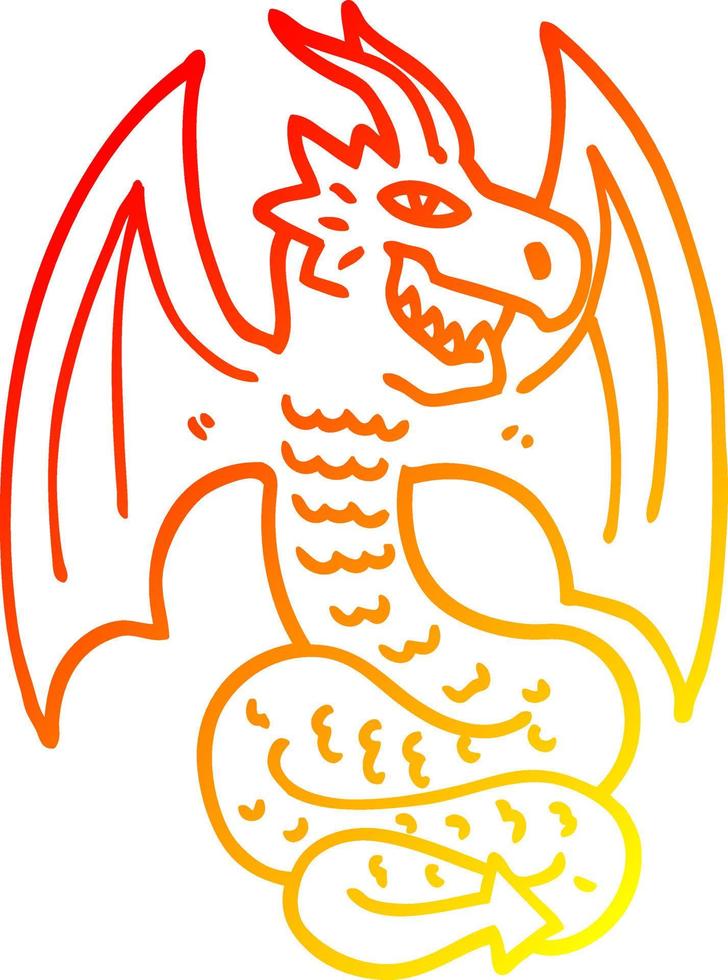 warm gradient line drawing cartoon dragon vector