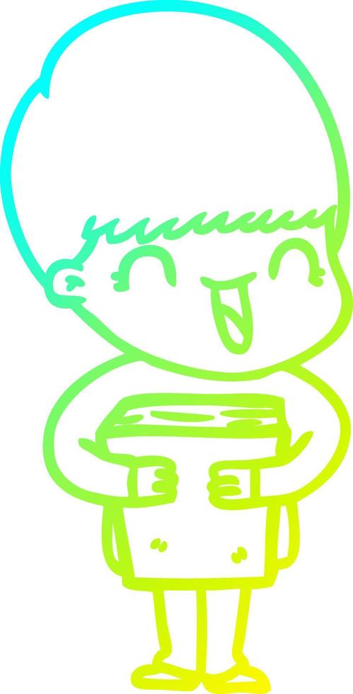 cold gradient line drawing happy cartoon boy vector