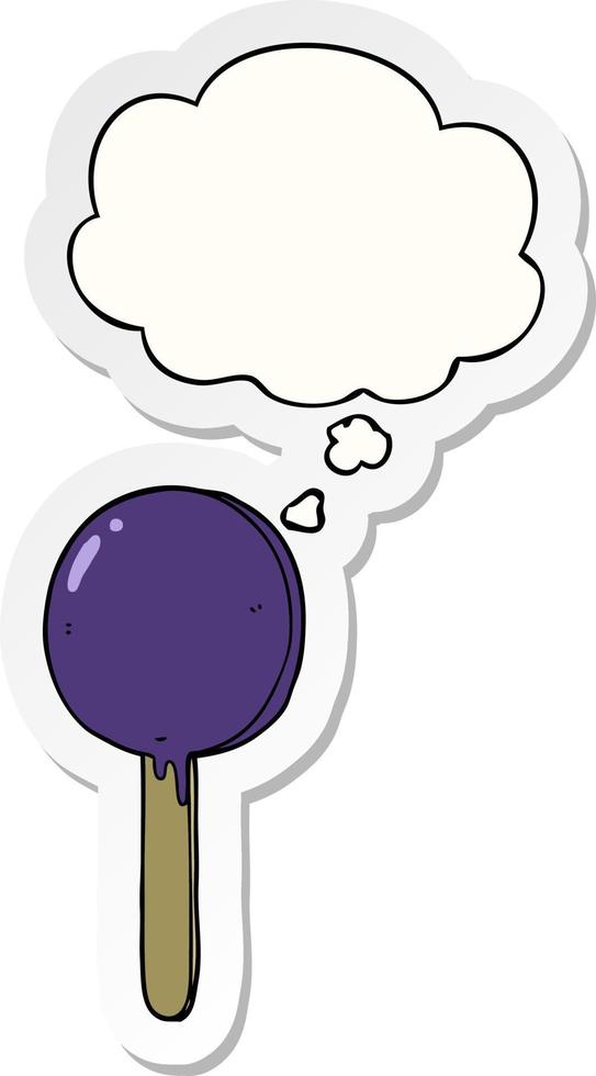 cartoon lollipop and thought bubble as a printed sticker vector