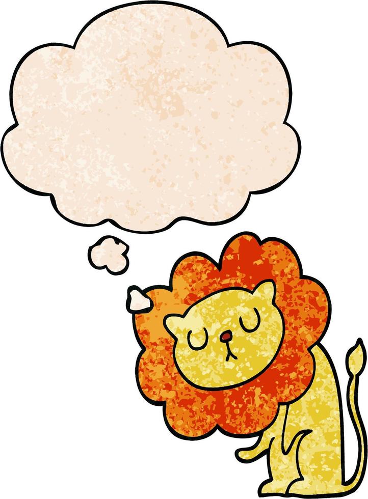 cute cartoon lion and thought bubble in grunge texture pattern style vector