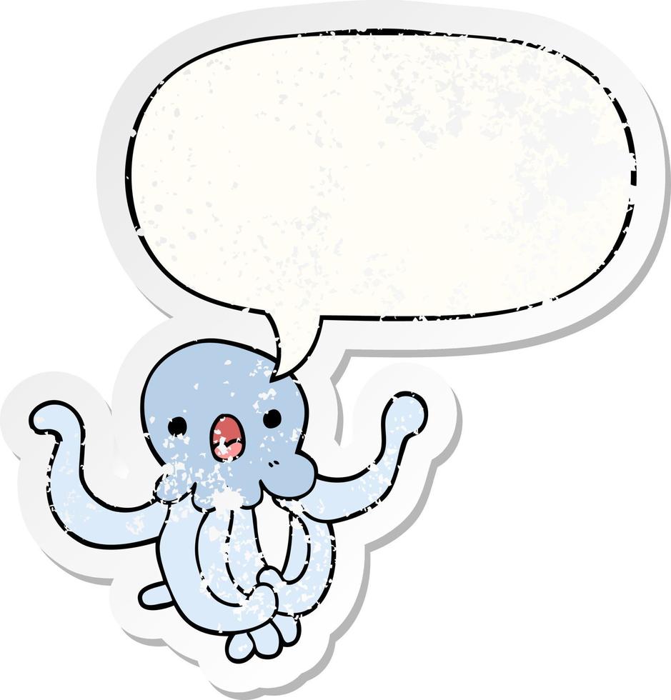 cartoon jellyfish and speech bubble distressed sticker vector