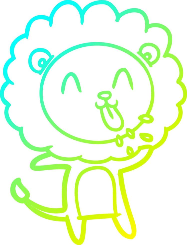 cold gradient line drawing happy cartoon lion vector