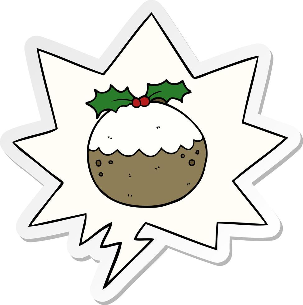 cartoon christmas pudding and speech bubble sticker vector