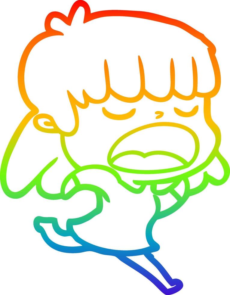 rainbow gradient line drawing cartoon woman talking loudly vector