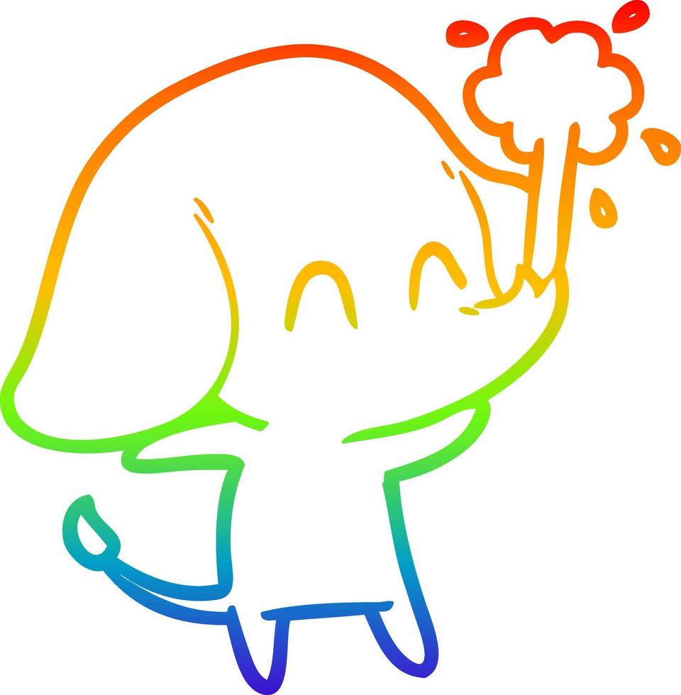 dibujo de línea de gradiente de arco iris lindo elefante de dibujos animados arrojando agua vector