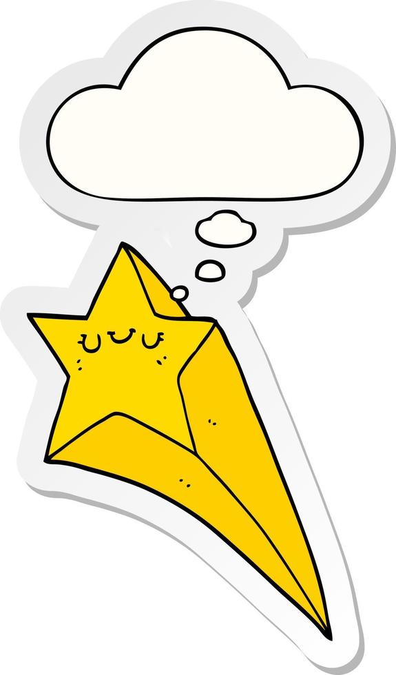 cartoon shooting star and thought bubble as a printed sticker vector