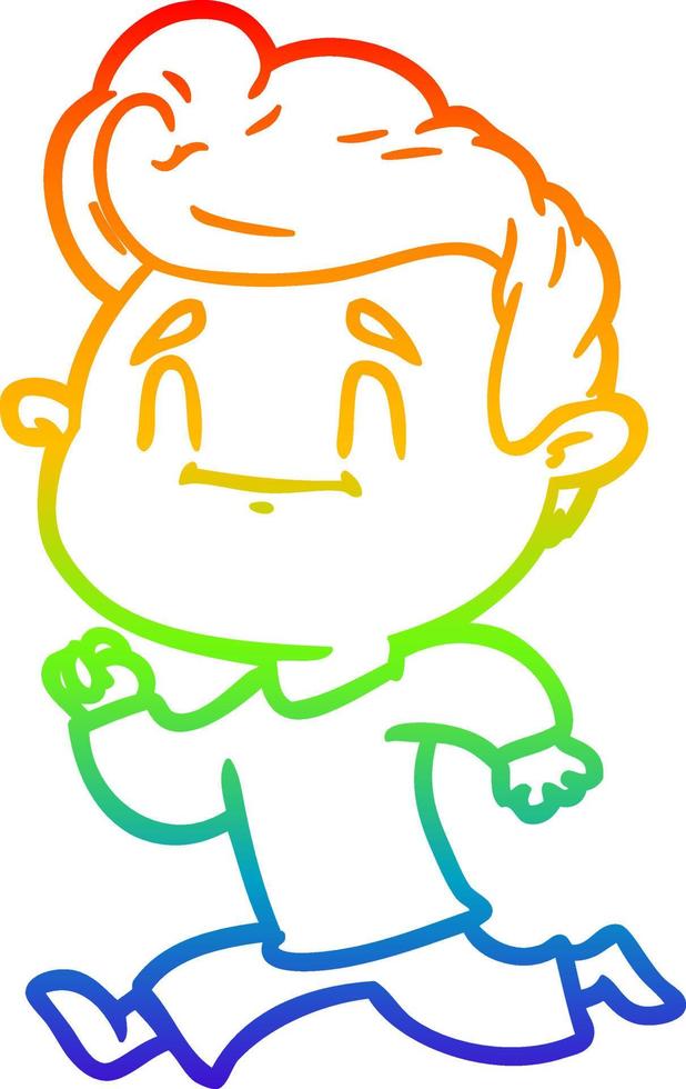 dibujo de línea de gradiente de arco iris hombre de dibujos animados feliz haciendo ejercicio vector