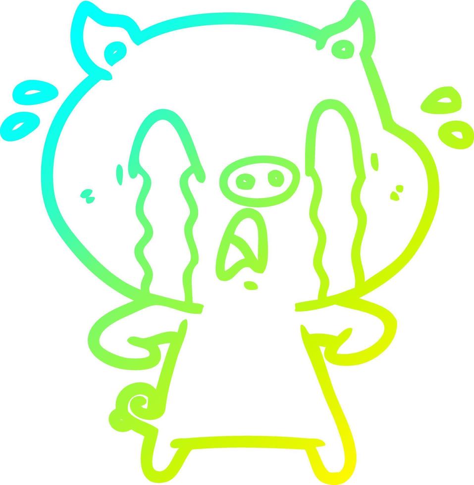 cold gradient line drawing crying pig cartoon vector