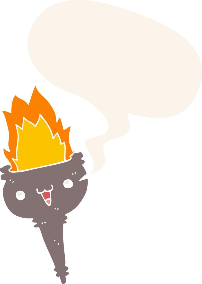 cartoon flaming chalice and speech bubble in retro style vector