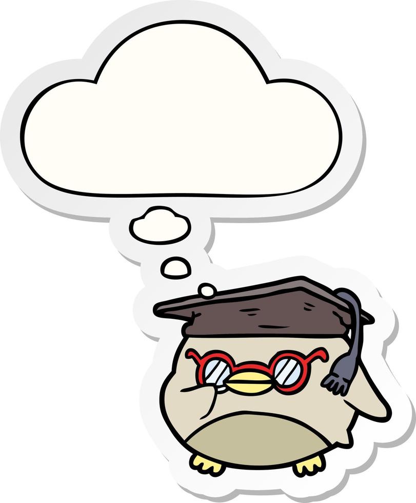 cartoon clever bird and thought bubble as a printed sticker vector
