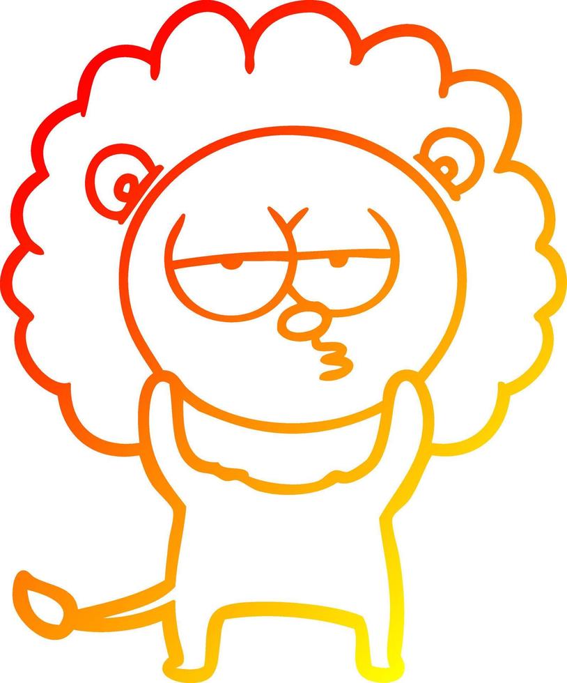 warm gradient line drawing cartoon bored lion vector