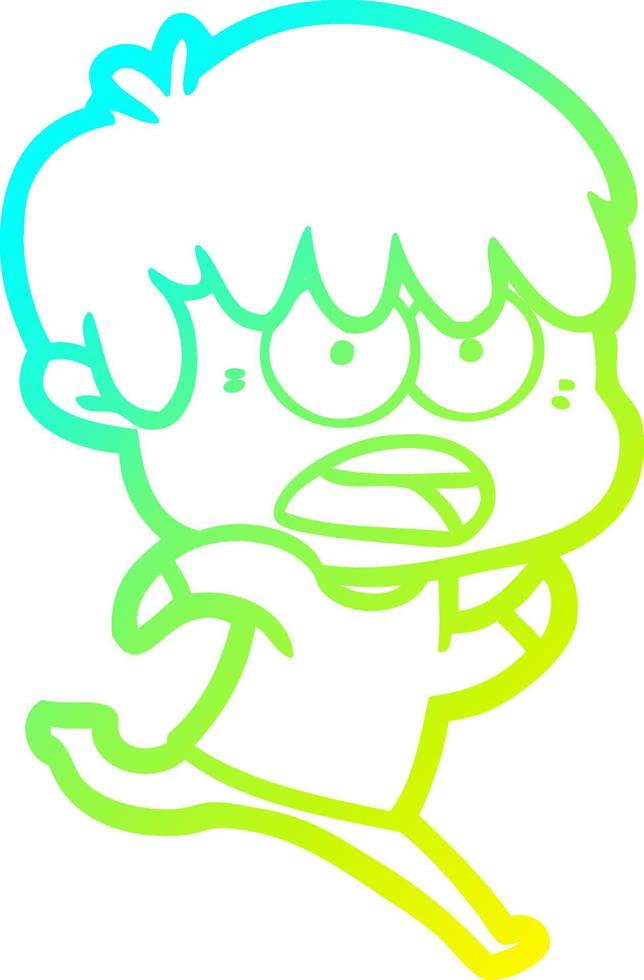 cold gradient line drawing worried cartoon boy vector