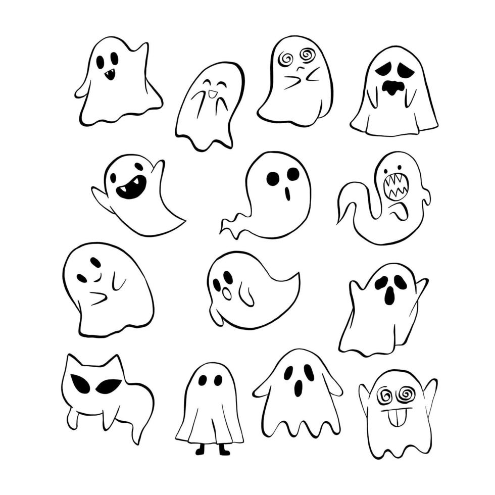 Vector illustration of Halloween Little Ghost cartoon line on white background.