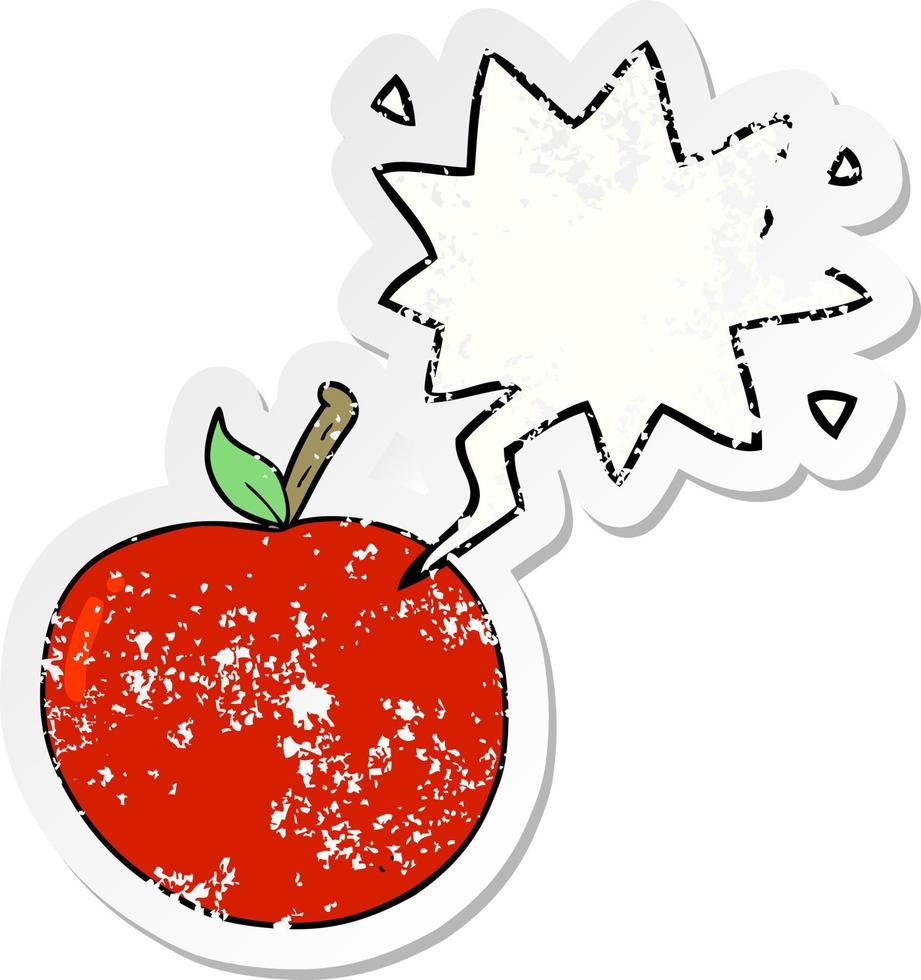cartoon apple and speech bubble distressed sticker vector