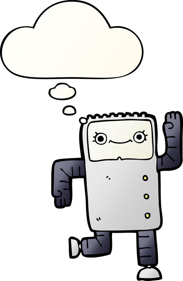 cartoon robot and thought bubble in smooth gradient style vector