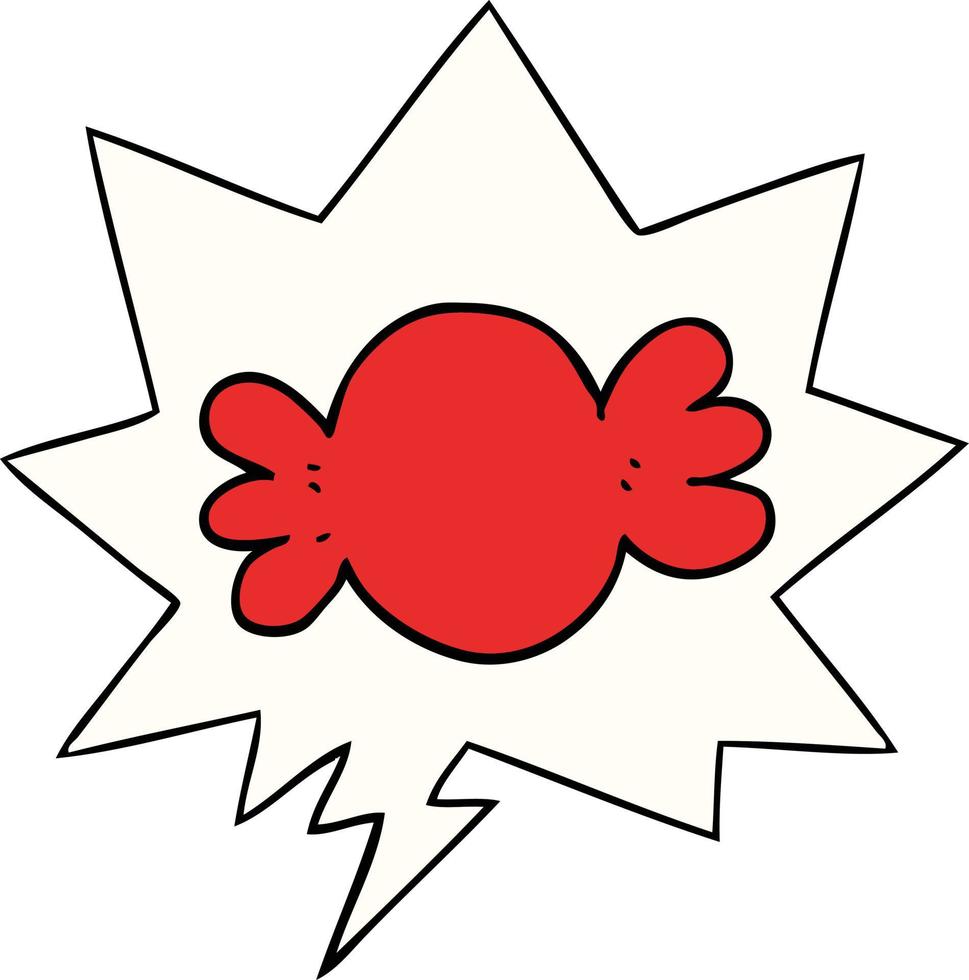 cartoon wrapped candy and speech bubble vector
