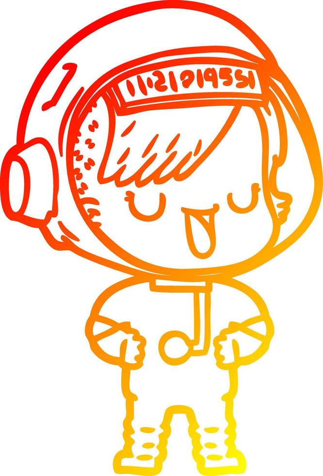 warm gradient line drawing cartoon astronaut woman vector