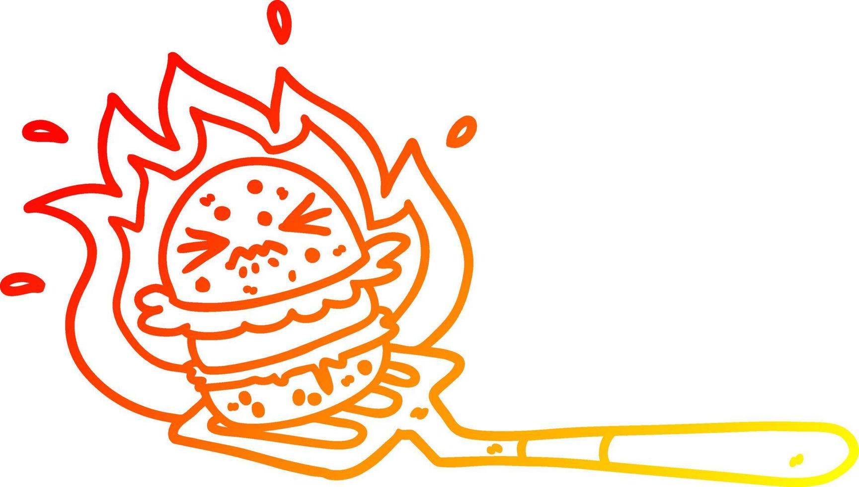 warm gradient line drawing cartoon burger on spatula vector