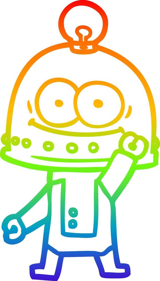 rainbow gradient line drawing happy carton robot with light bulb vector