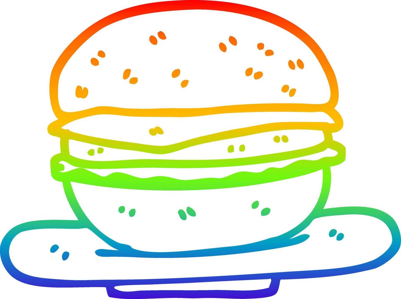 rainbow gradient line drawing cartoon burger vector