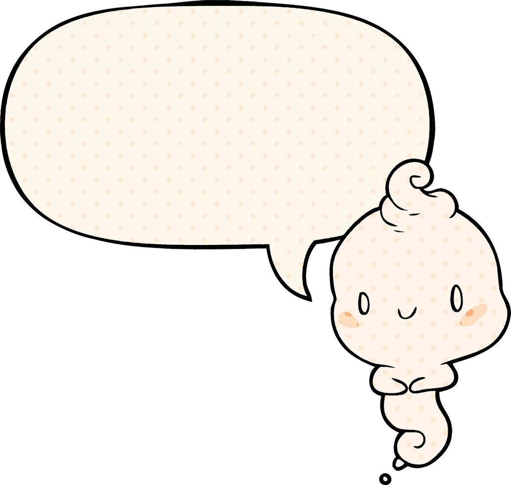 cute cartoon ghost and speech bubble in comic book style vector