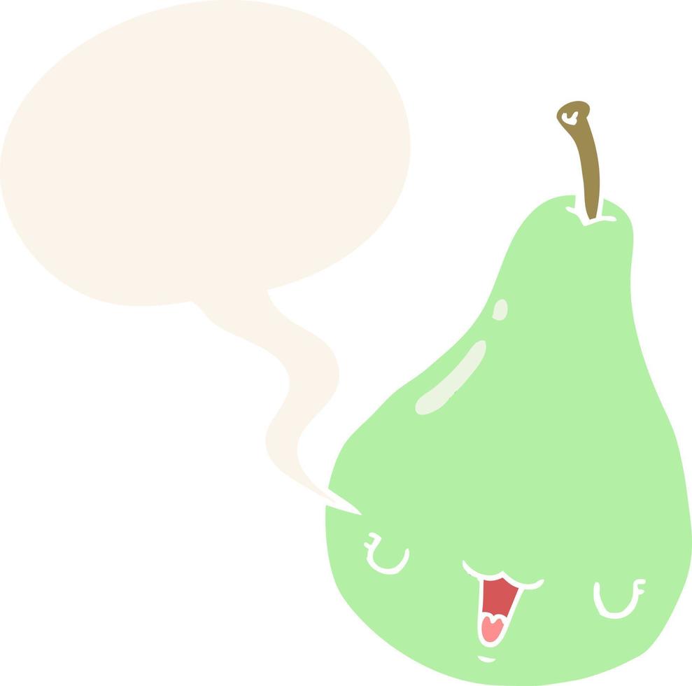 cartoon pear and speech bubble in retro style vector