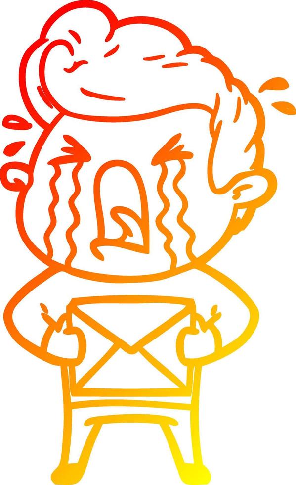 warm gradient line drawing cartoon crying man vector