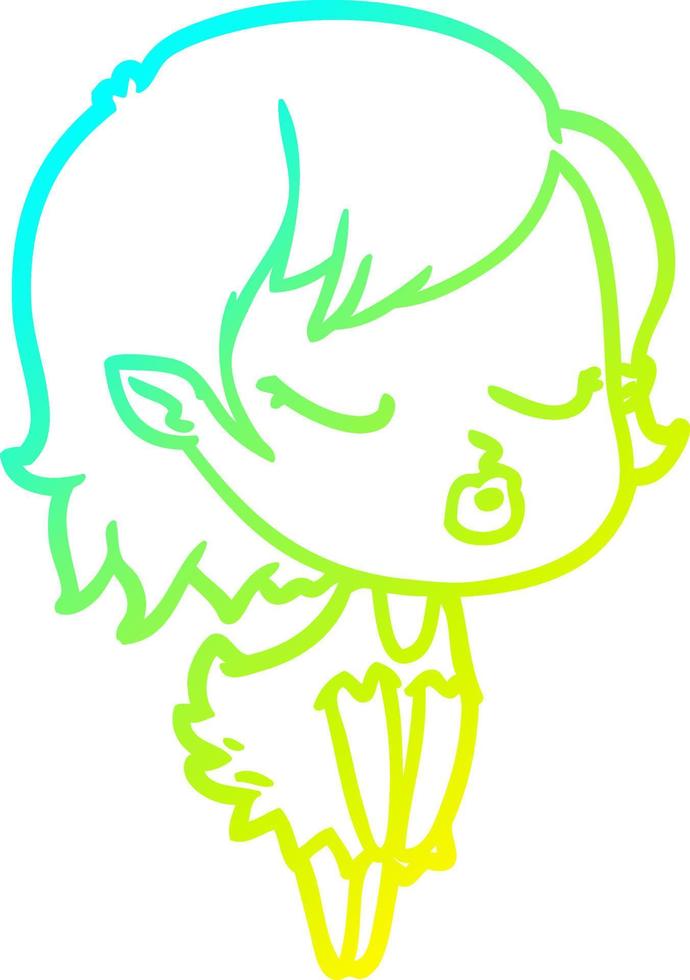 cold gradient line drawing cute cartoon vampire girl vector