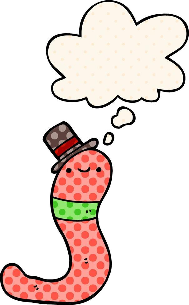 cute cartoon worm and thought bubble in comic book style vector