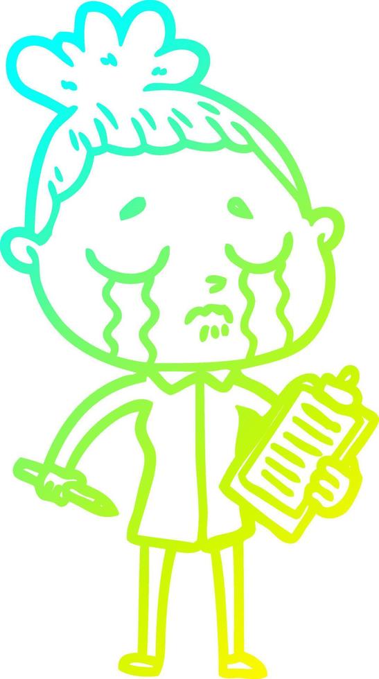 cold gradient line drawing cartoon crying saleswoman vector
