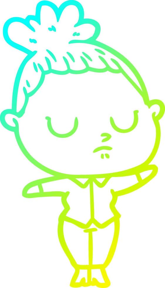 cold gradient line drawing cartoon calm woman vector