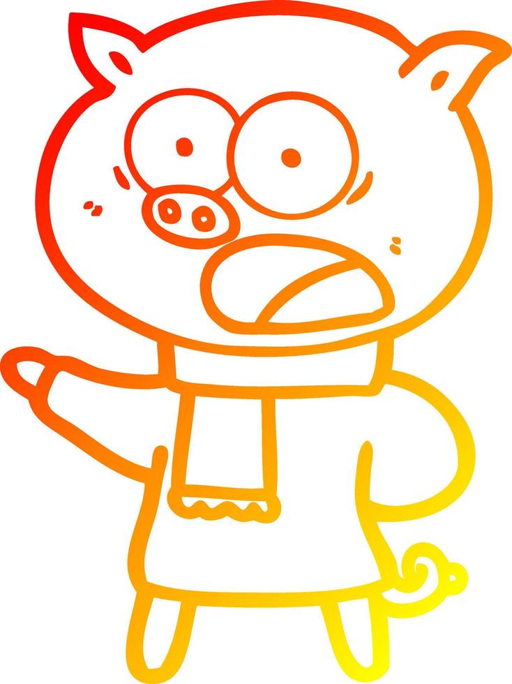 warm gradient line drawing cartoon pig shouting vector