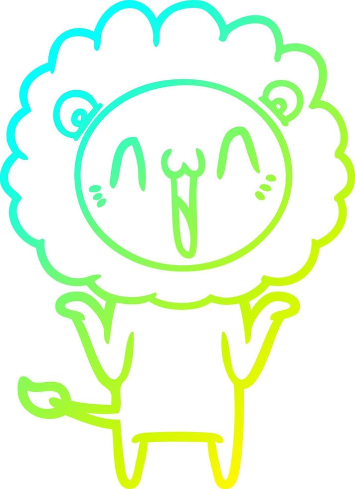 cold gradient line drawing happy cartoon lion vector