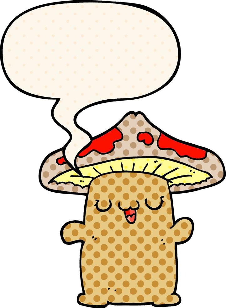 cartoon mushroom creature and speech bubble in comic book style vector