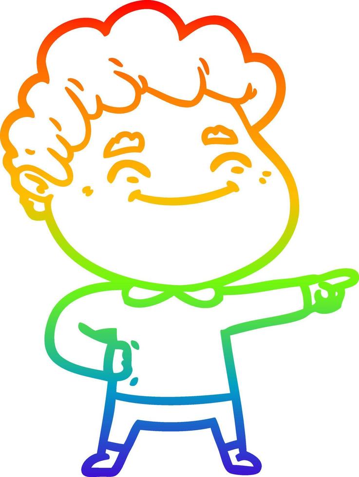 rainbow gradient line drawing cartoon friendly man vector