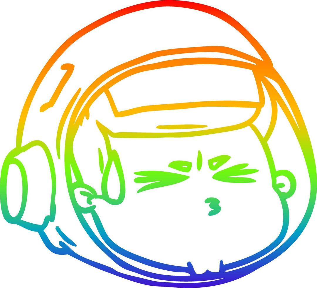 rainbow gradient line drawing cartoon stressed astronaut face vector