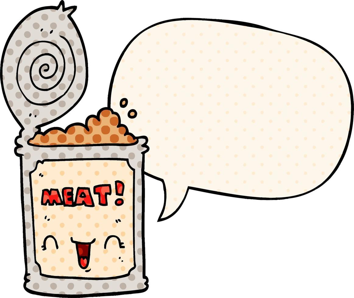 cartoon canned meat and speech bubble in comic book style vector