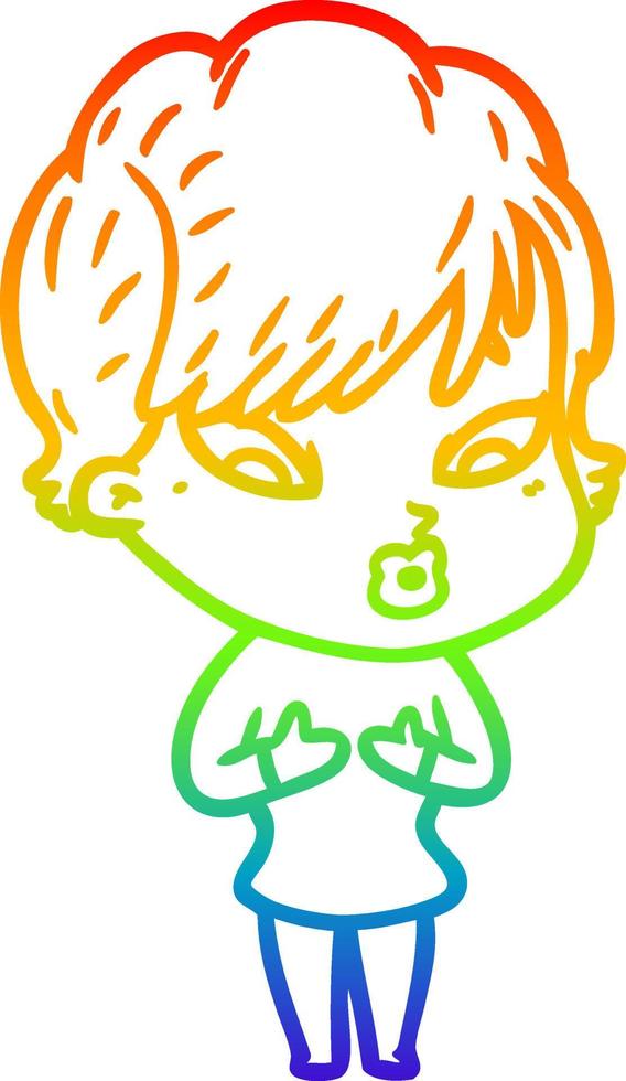 rainbow gradient line drawing cartoon woman vector