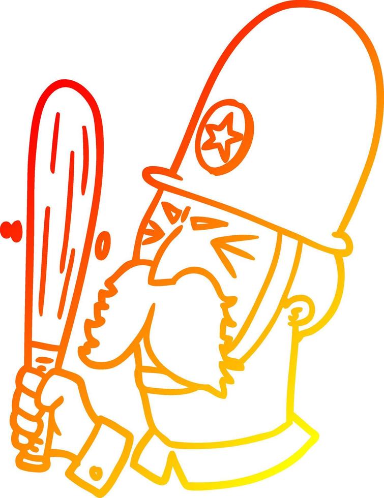 warm gradient line drawing cartoon policeman waving baton vector