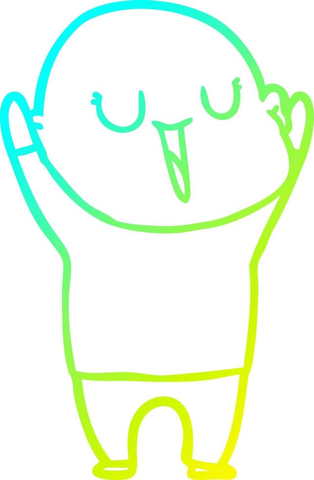 cold gradient line drawing happy cartoon bald man vector