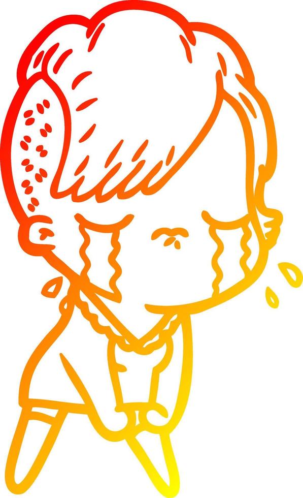 warm gradient line drawing cartoon crying girl vector