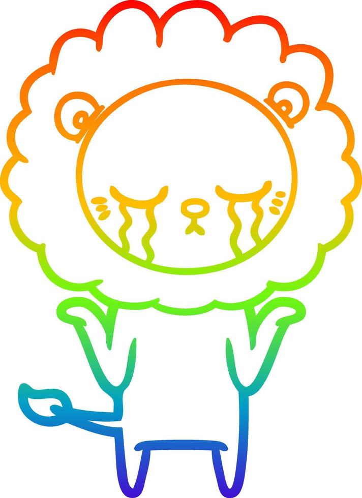 rainbow gradient line drawing crying cartoon lion vector