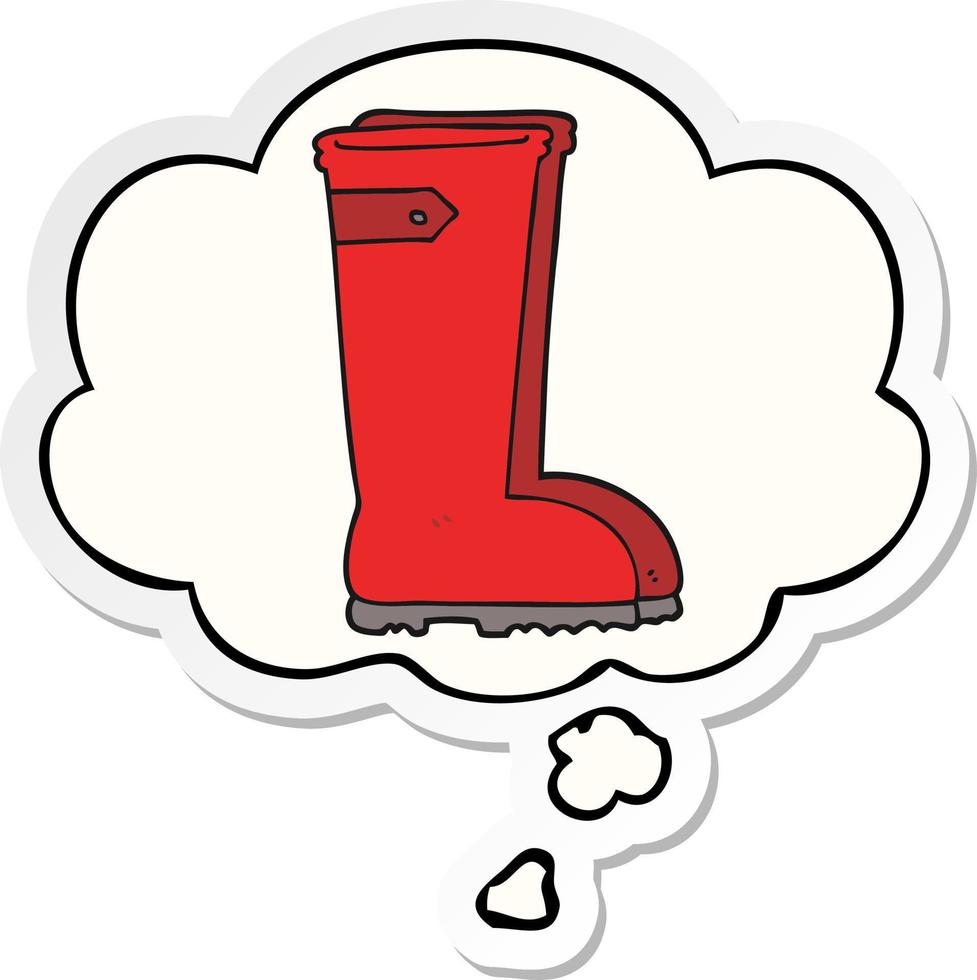 cartoon wellington boots and thought bubble as a printed sticker vector