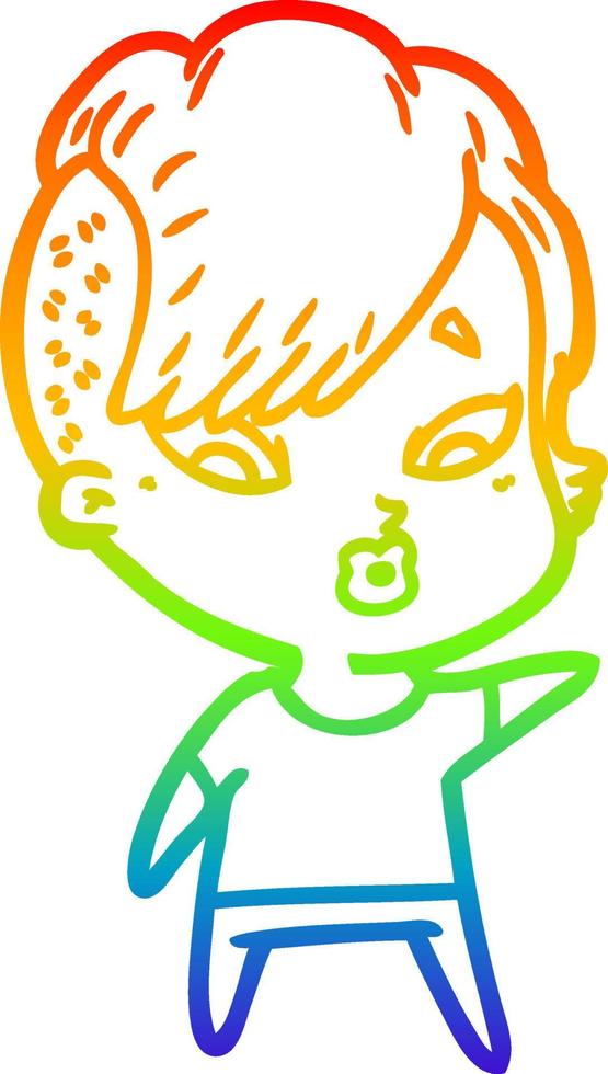 rainbow gradient line drawing cartoon surprised girl vector