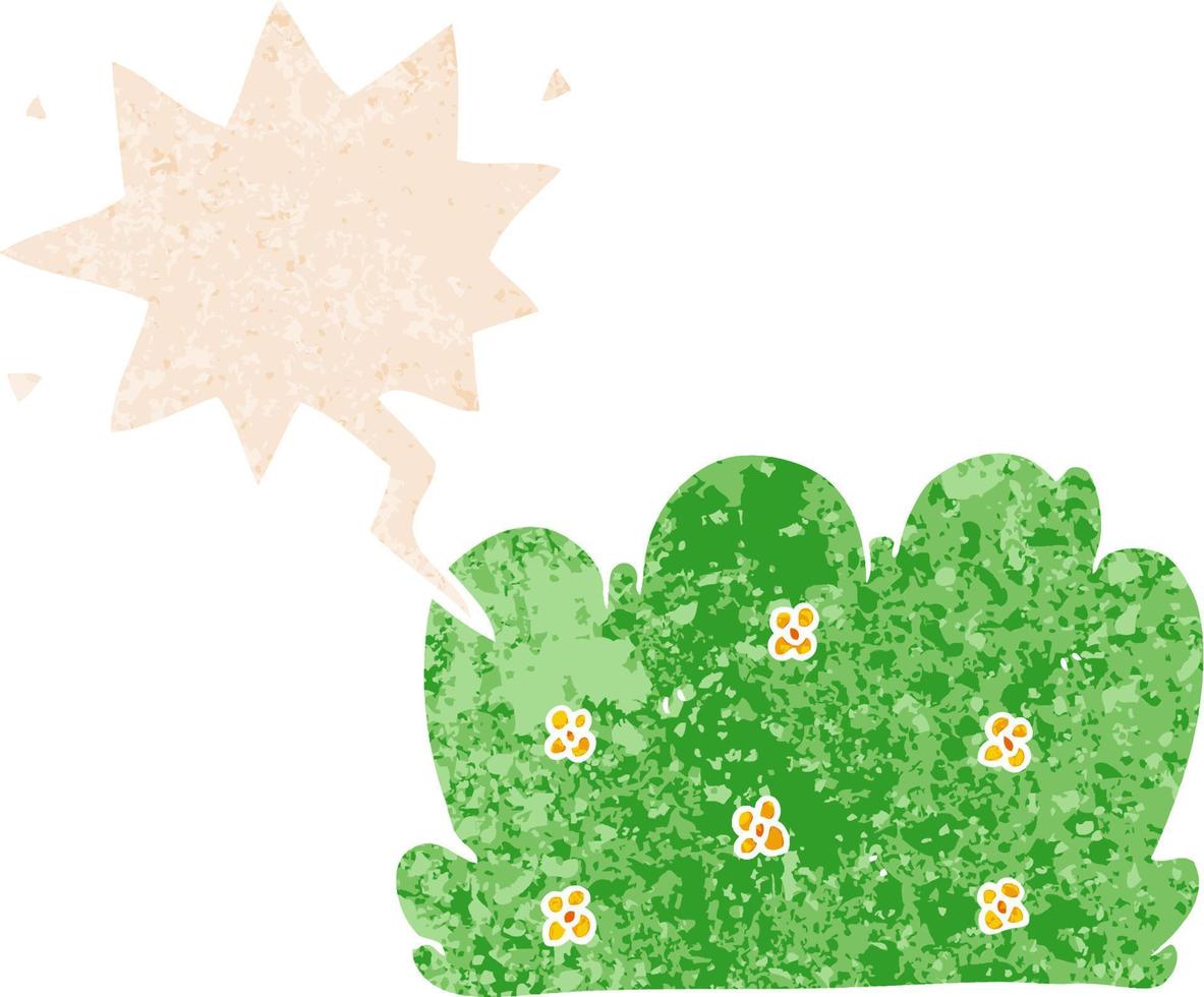cartoon hedge and speech bubble in retro textured style vector