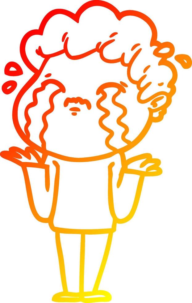 warm gradient line drawing cartoon man crying vector