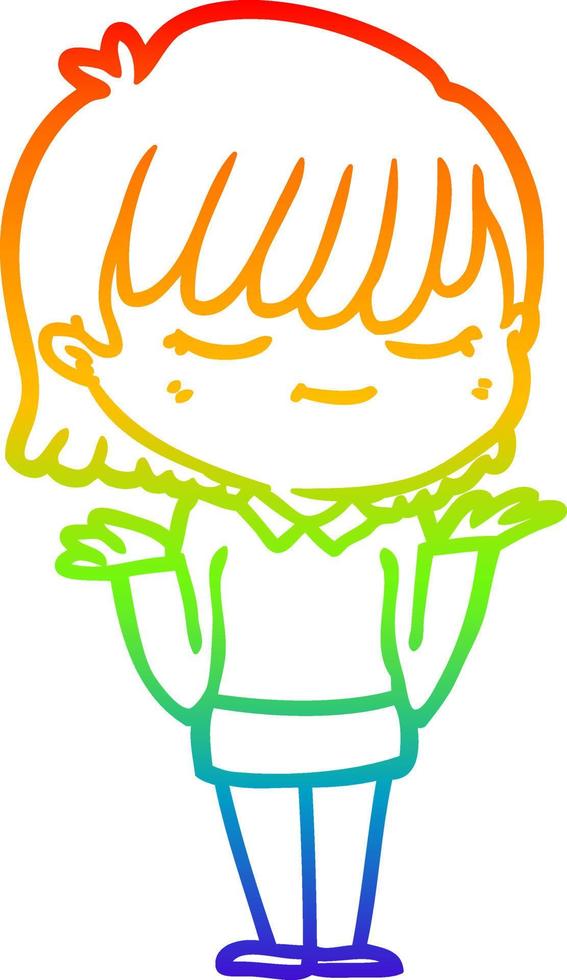 rainbow gradient line drawing cartoon woman vector