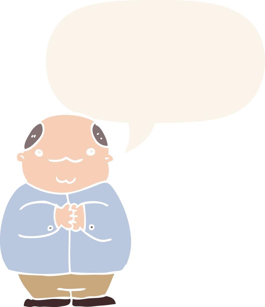 cartoon balding man and speech bubble in retro style vector