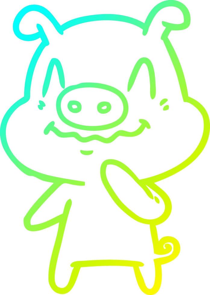 cold gradient line drawing nervous cartoon pig vector