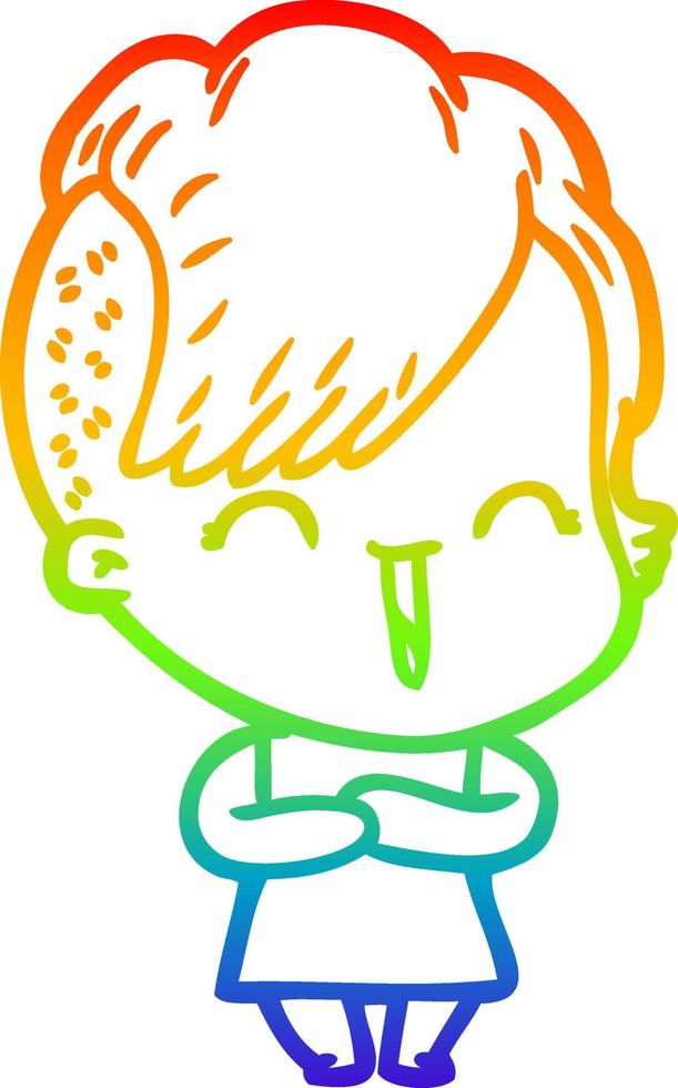 rainbow gradient line drawing cartoon happy hipster girl vector